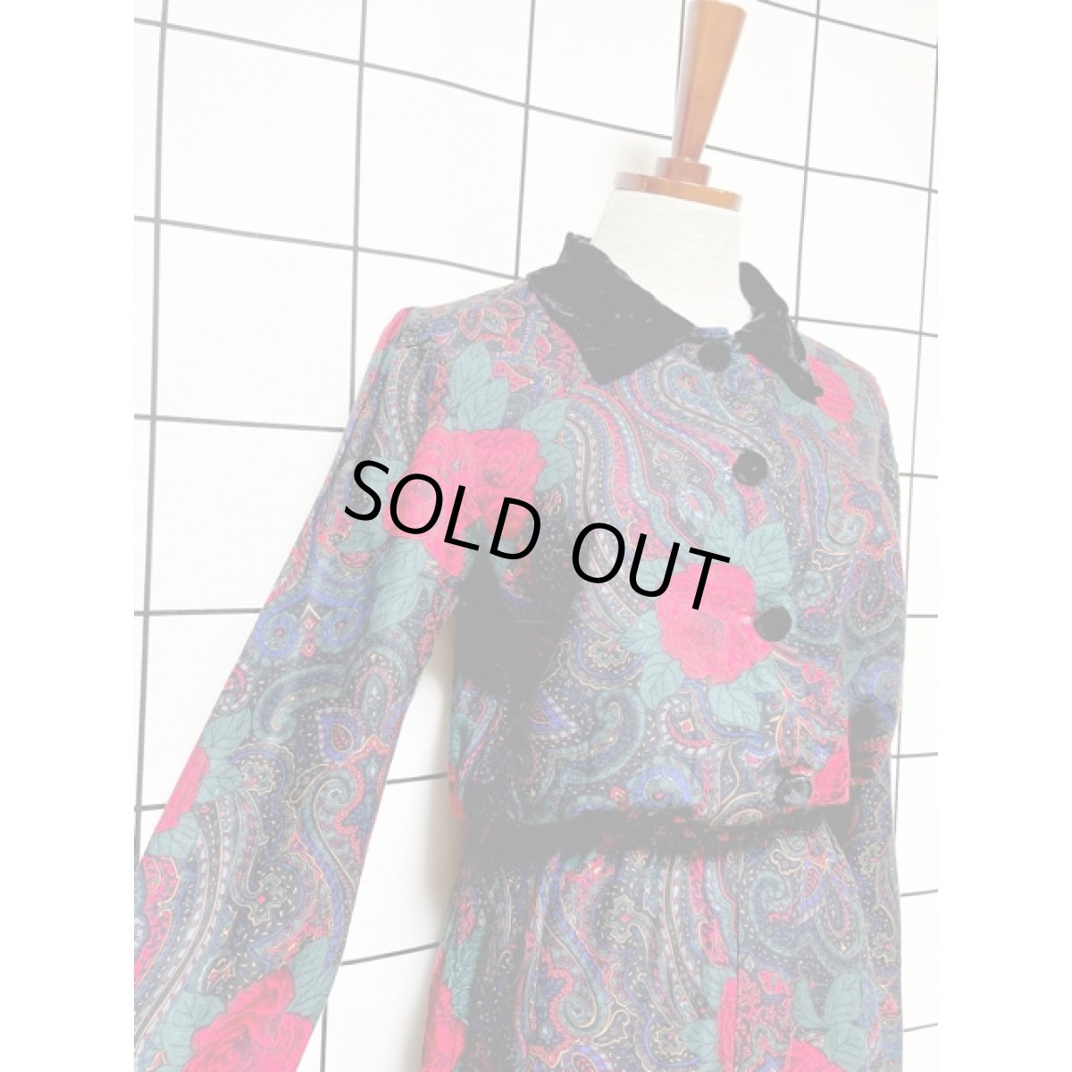 画像6: アメリカ古着 ワンピース ヴィンテージ 薔薇柄 ウエストゴム ベロア (6)