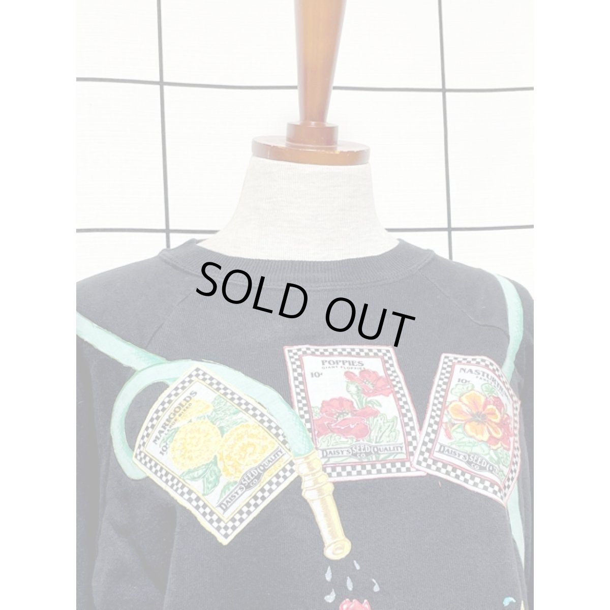 画像7: アメリカ古着 スウェット ヴィンテージ 花パッチ ブラック プルオーバー (7)