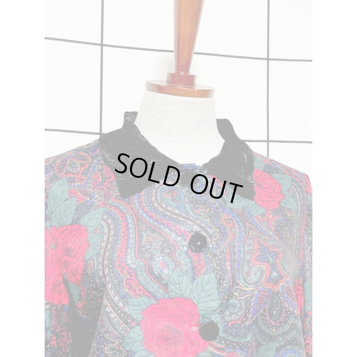 画像5: アメリカ古着 ワンピース ヴィンテージ 薔薇柄 ウエストゴム ベロア (5)