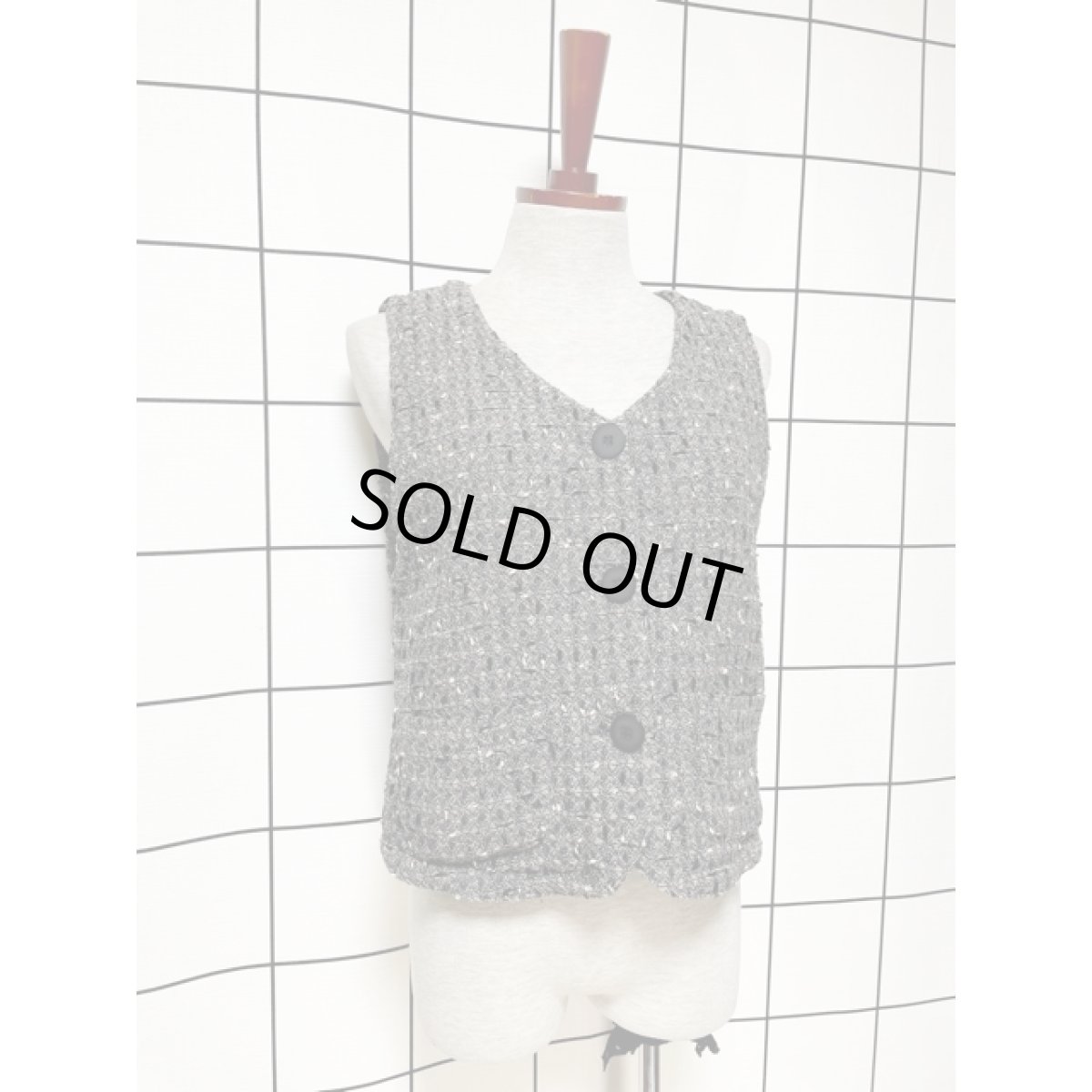 画像5: レトロベスト 古着 ウール グレー レディース (5)