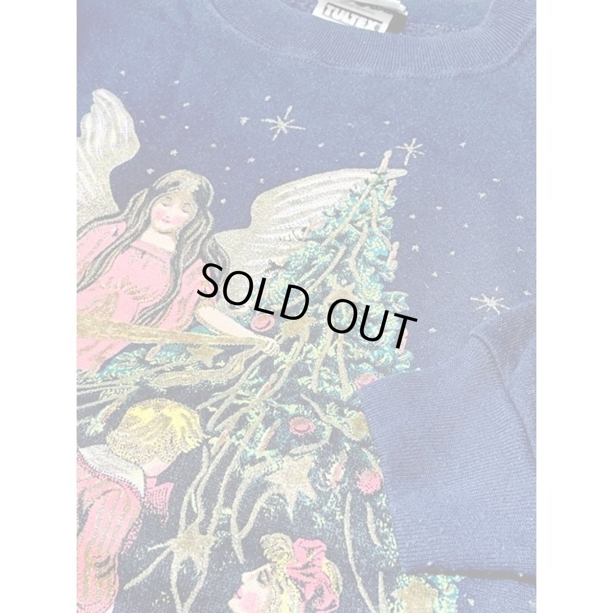 画像9: アメリカ古着 スウェット エンジェル クリスマスツリー ヴィンテージ ネイビー (9)