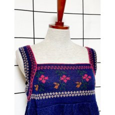画像7: ヨーロッパ古着 ヴィンテージワンピース ニット お花模様編み ネイビー レトロ  (7)