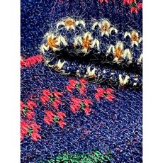 画像11: ヨーロッパ古着 ヴィンテージワンピース ニット お花模様編み ネイビー レトロ  (11)