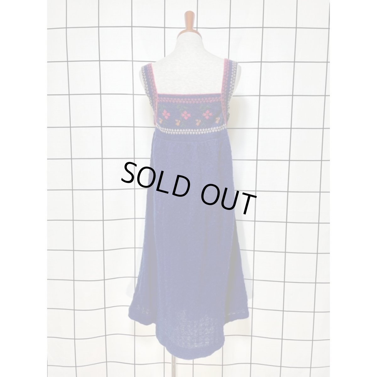 画像3: ヨーロッパ古着 ヴィンテージワンピース ニット お花模様編み ネイビー レトロ  (3)