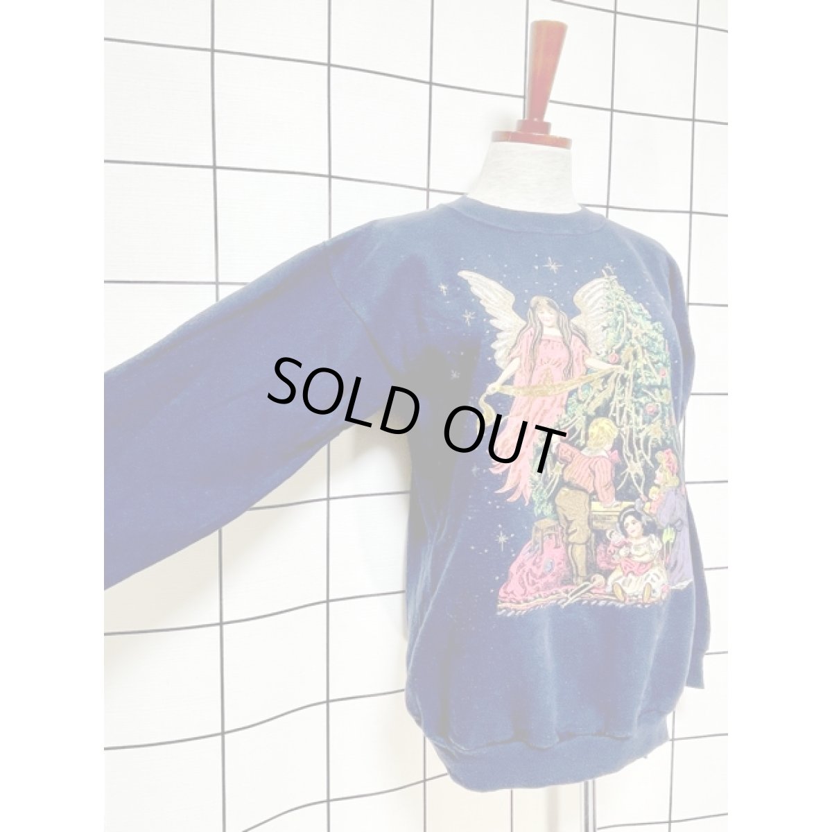 画像7: アメリカ古着 スウェット エンジェル クリスマスツリー ヴィンテージ ネイビー (7)