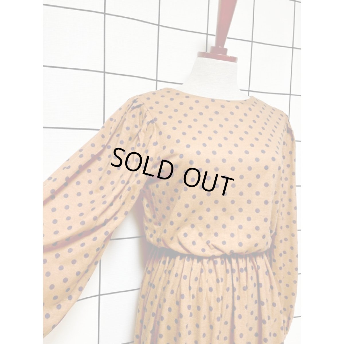 画像6: アメリカ古着 ワンピース ヴィンテージ ドット ウエストゴム パフスリーブ レトロ (6)