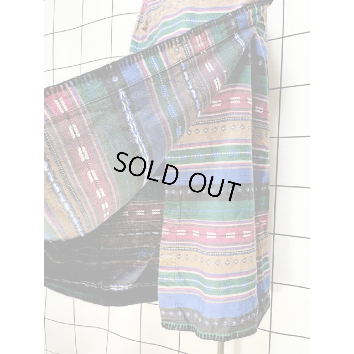 画像8: India 古着 ラップロングスカート ヴィンテージ ボーダー フォークロア レトロ (8)