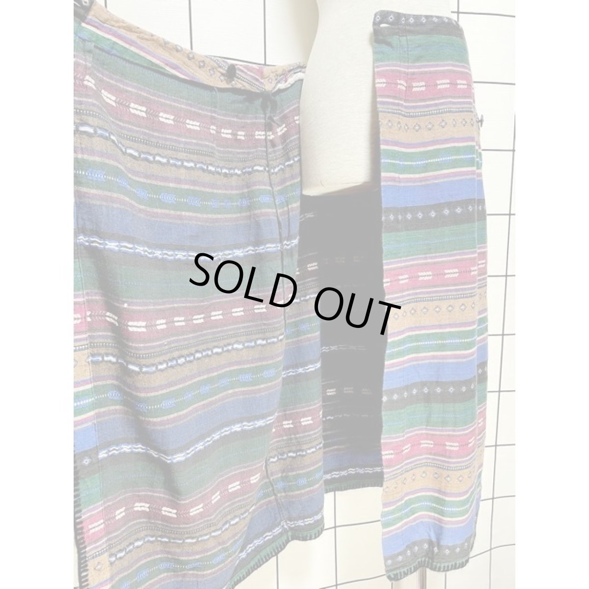 画像10: India 古着 ラップロングスカート ヴィンテージ ボーダー フォークロア レトロ (10)