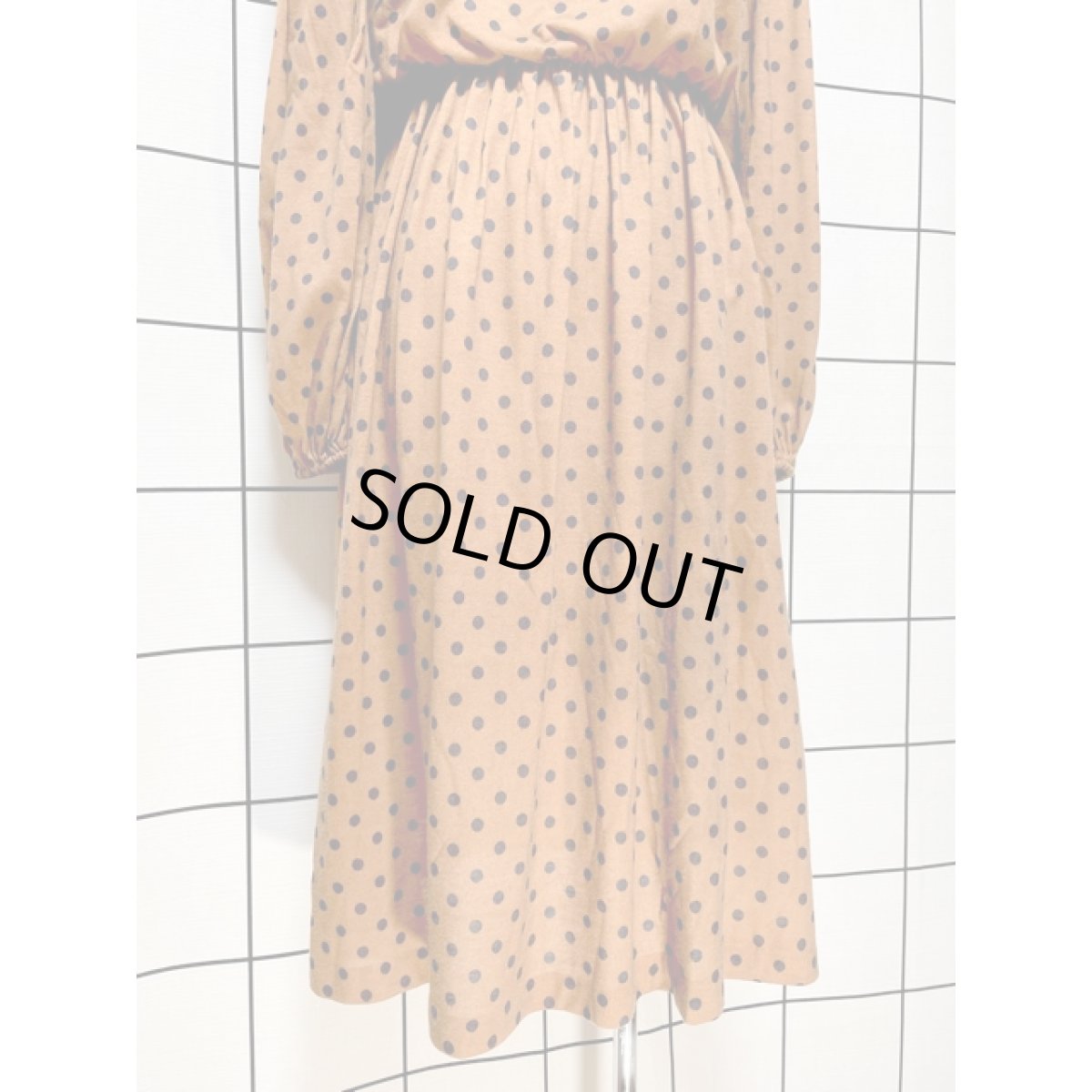 画像8: アメリカ古着 ワンピース ヴィンテージ ドット ウエストゴム パフスリーブ レトロ (8)