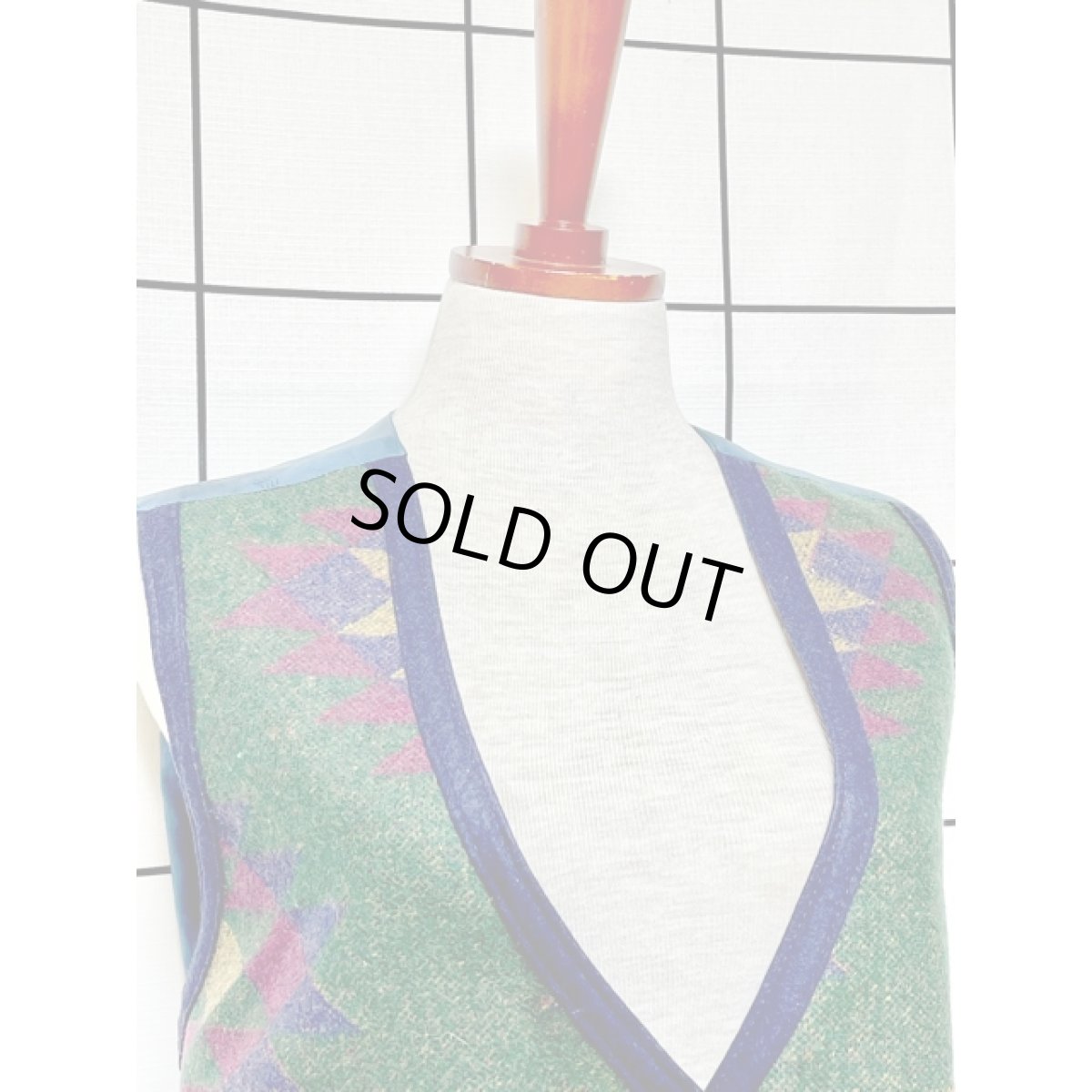 画像7: アメリカ古着 ベスト ヴィンテージ チマヨ模様 アニマルボタン ネイティブ レトロ (7)