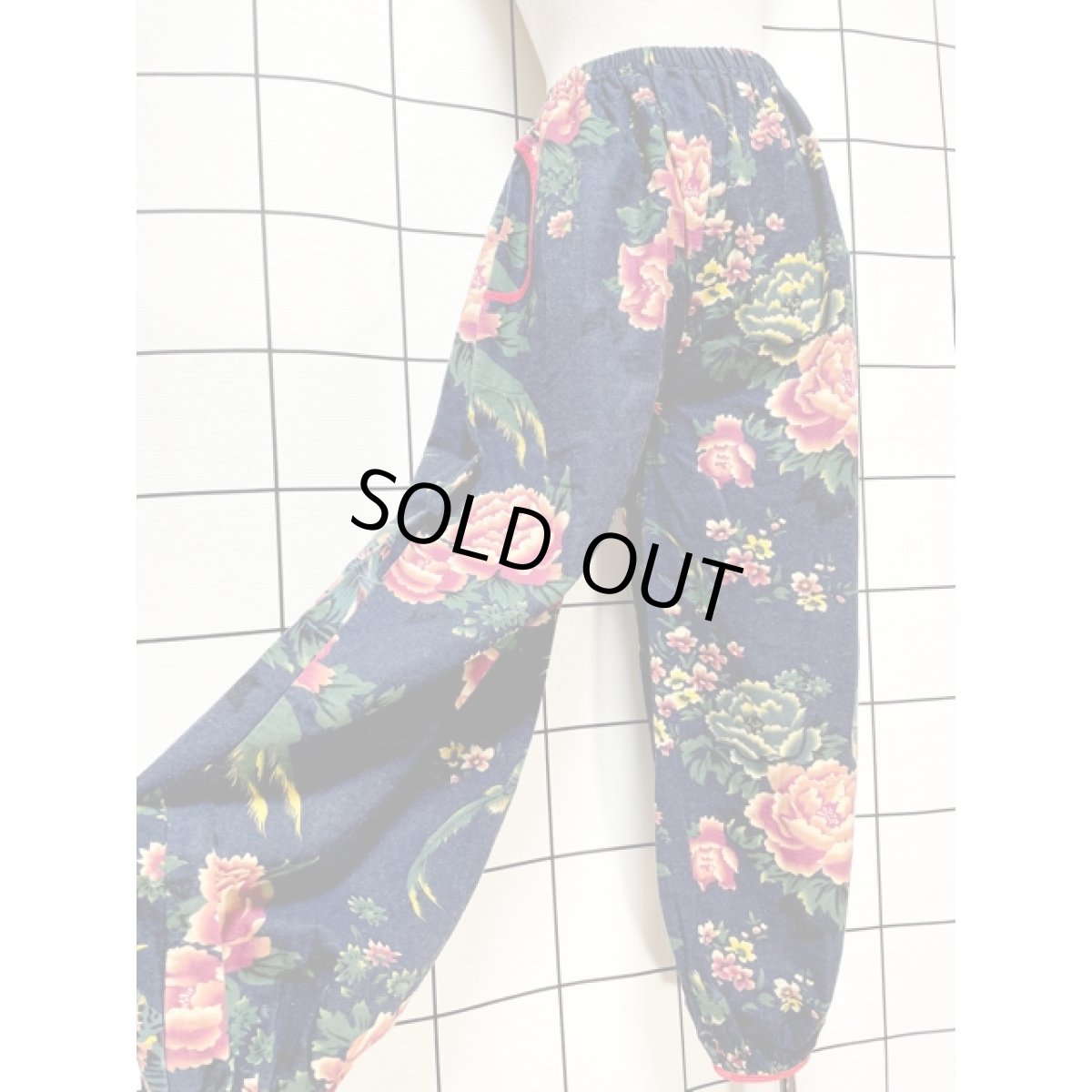 画像7: アメリカ古着 パンツ ヴィンテージ 花柄 鳥柄 ウエストゴム レトロ (7)