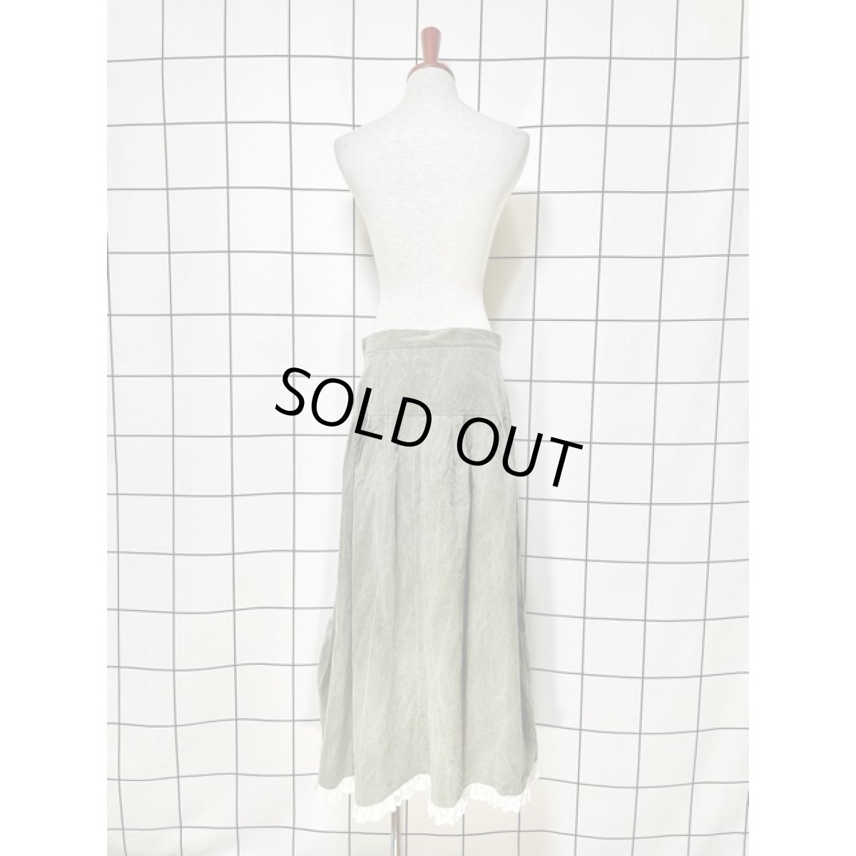 画像3: アメリカ古着 スカート ヴィンテージ レース シワ加工 カーキ レトロ (3)