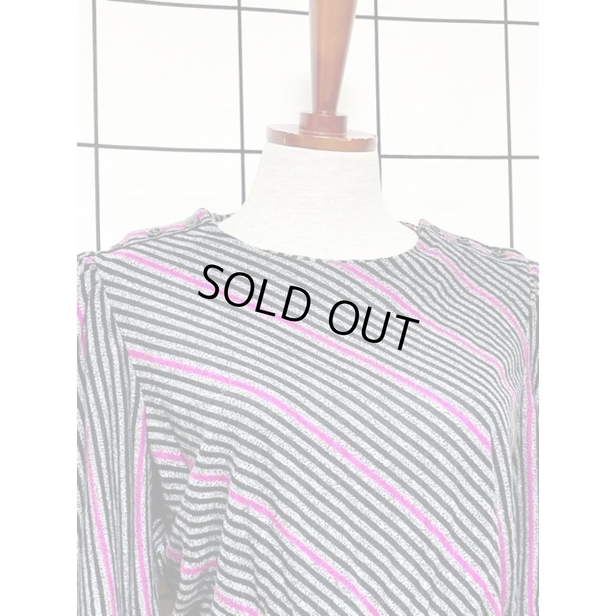 画像5: アメリカ古着 ワンピース ヴィンテージ ストライプ ウエストゴム パープルライン (5)