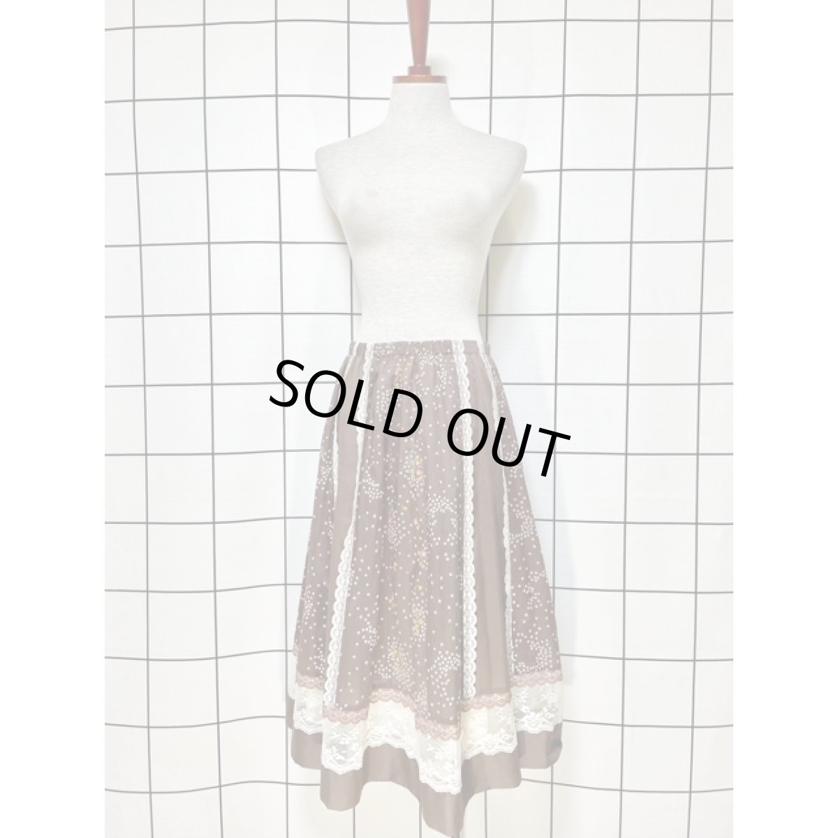 画像2: アメリカ古着 スカート 小花柄切り替えし レース装飾 ウエストゴム ガーリー ヴィンテージ (2)