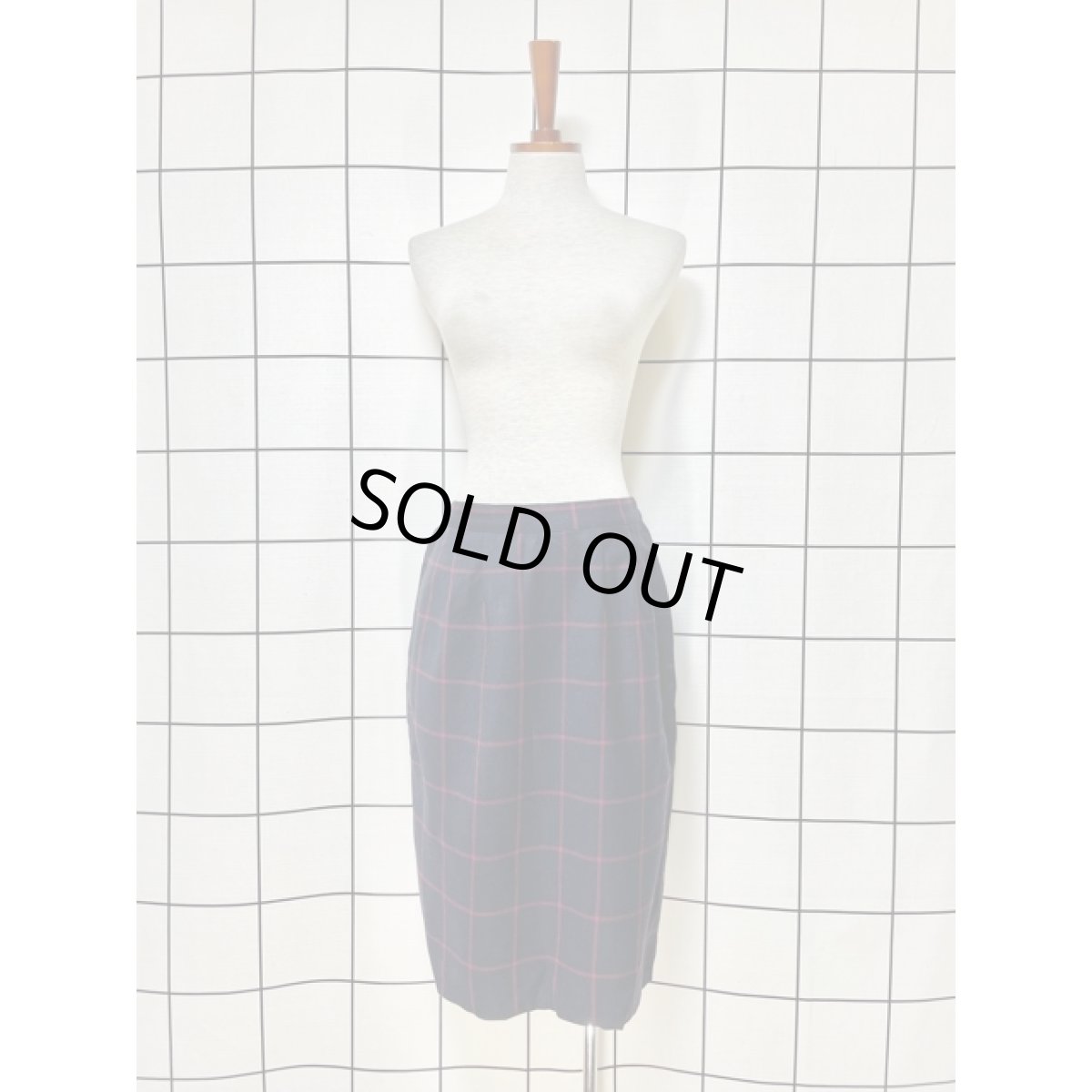 画像3: アメリカ古着 スカート ヴィンテージ ネイビー レッドチェック レトロ (3)