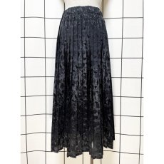 画像1: ヨーロッパ古着 スカート プリーツ 花織 ブラック ウエストゴム ヴィンテージ (1)