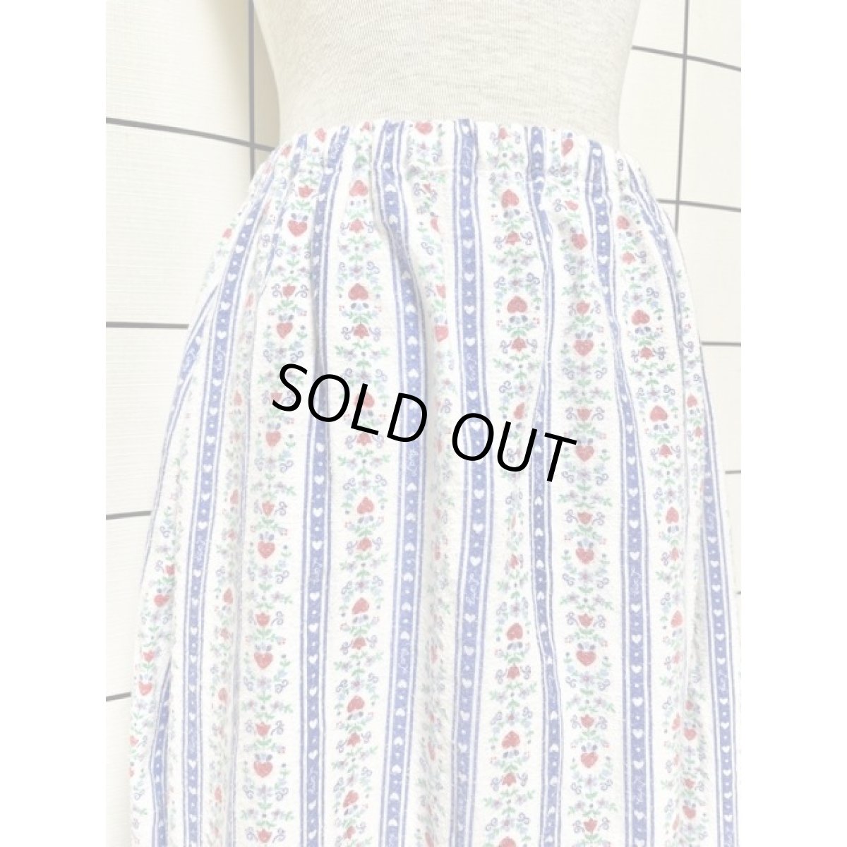 画像4: アメリカ古着 スカート ヴィンテージ ストライプ ハート柄 レトロ ホワイト (4)