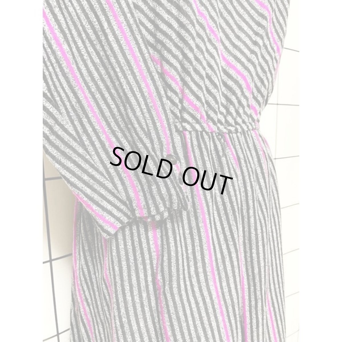 画像7: アメリカ古着 ワンピース ヴィンテージ ストライプ ウエストゴム パープルライン (7)