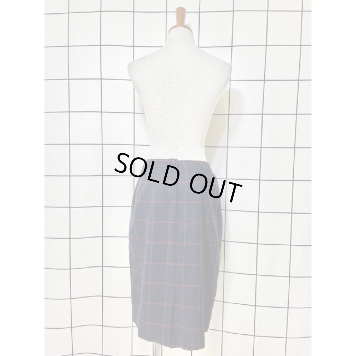 画像4: アメリカ古着 スカート ヴィンテージ ネイビー レッドチェック レトロ (4)