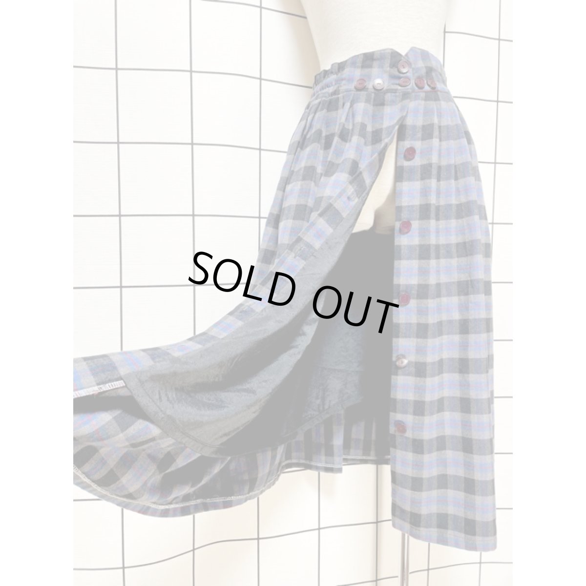 画像8: アメリカ古着 スカート ヴィンテージ チェック 前開き レトロ (8)