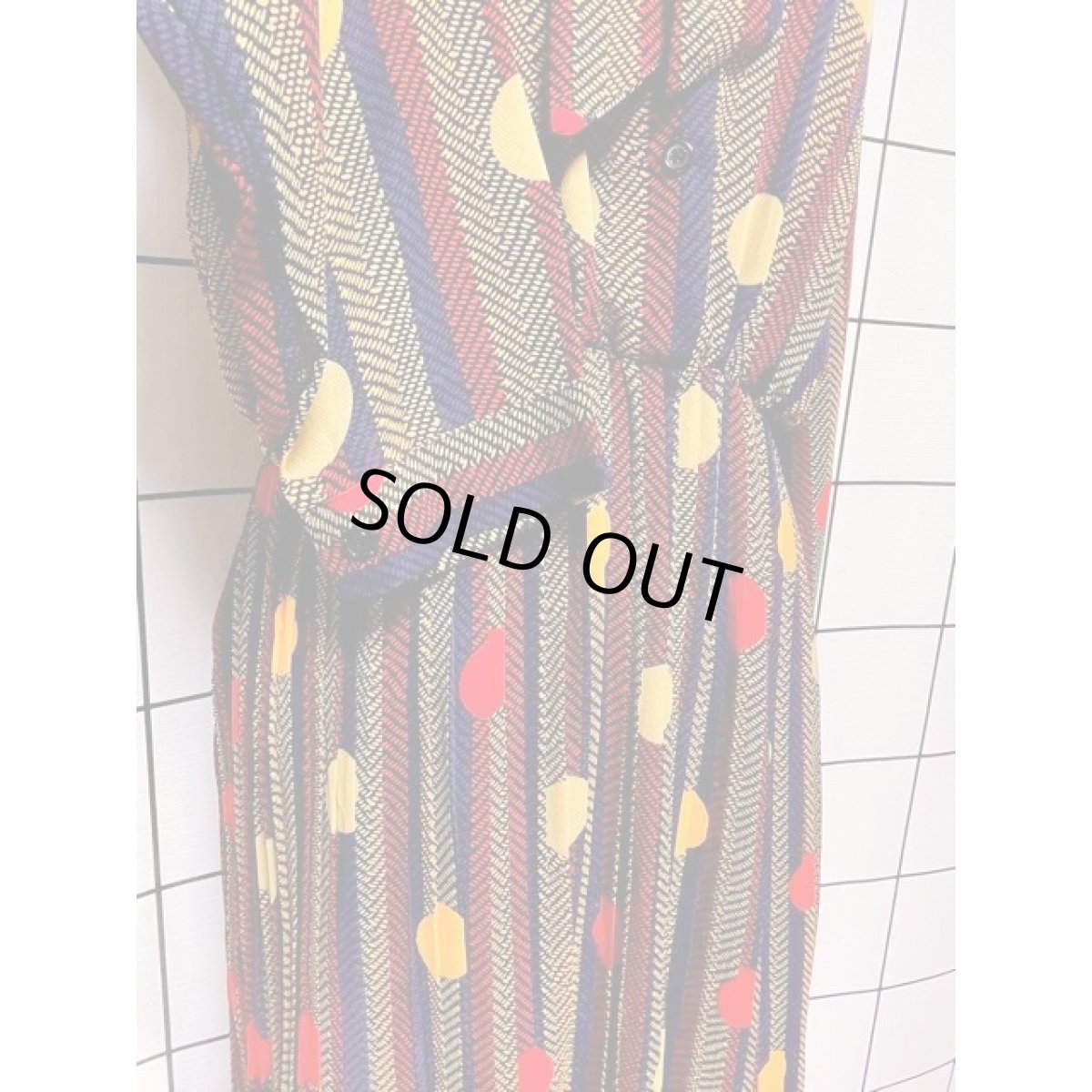 画像7: アメリカ古着 ワンピース ヴィンテージ ストライプ ドット プリーツ レトロポップ リボンタイ付 (7)