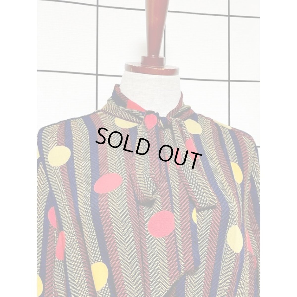 画像5: アメリカ古着 ワンピース ヴィンテージ ストライプ ドット プリーツ レトロポップ リボンタイ付 (5)