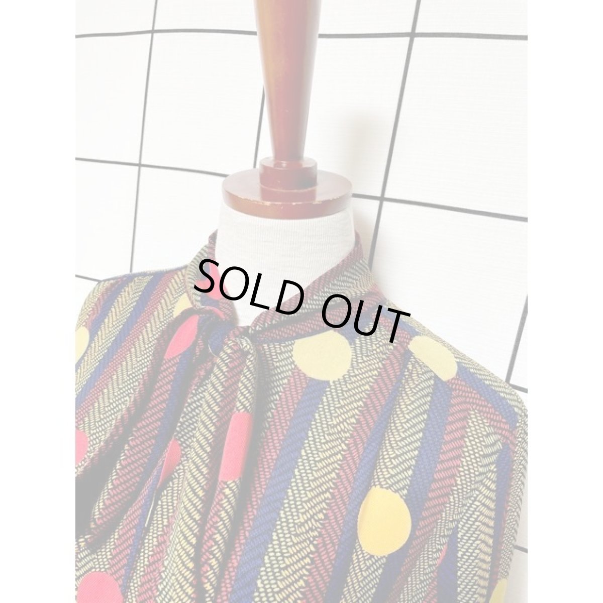 画像4: アメリカ古着 ワンピース ヴィンテージ ストライプ ドット プリーツ レトロポップ リボンタイ付 (4)