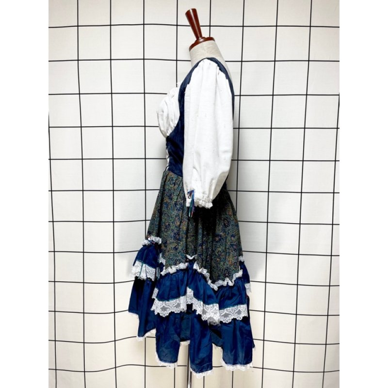 チロルワンピース ヨーロッパ古着 ヴィンテージ ベロア切り替え