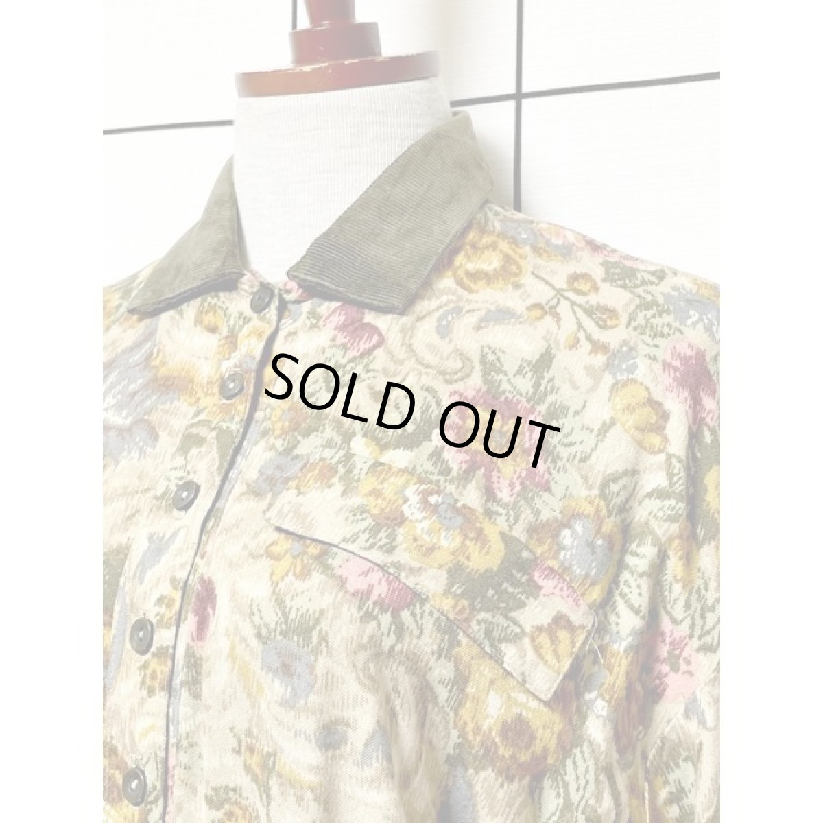 画像7: アメリカ古着 ワンピース ヴィンテージ コーデュロイ切り替え 花柄 (7)