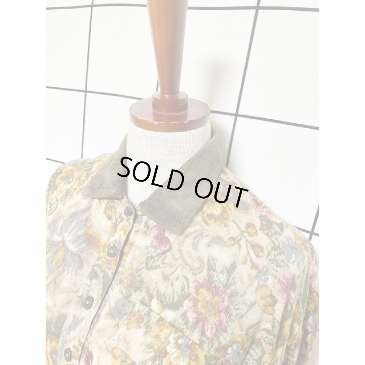 画像4: アメリカ古着 ワンピース ヴィンテージ コーデュロイ切り替え 花柄 (4)