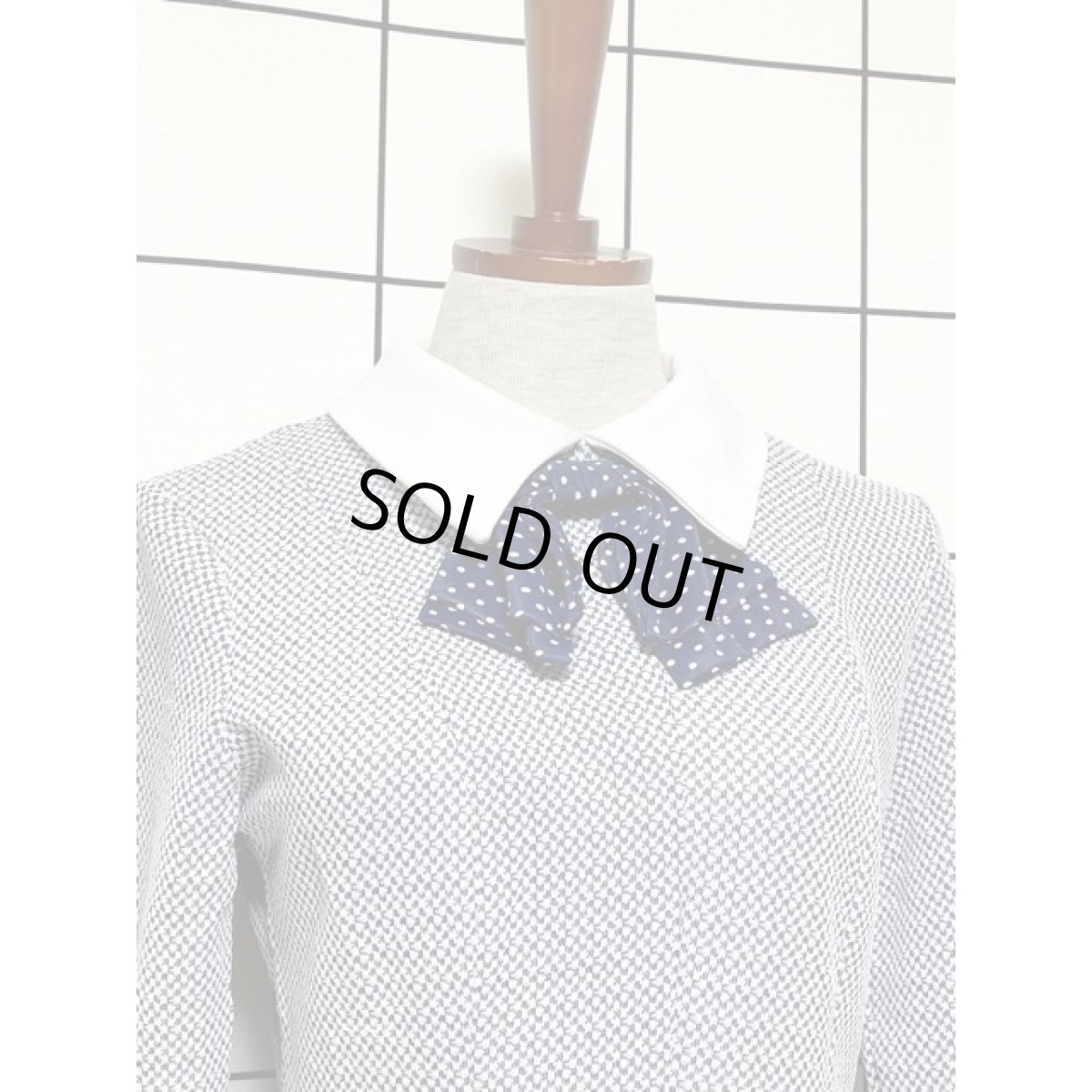 画像5: ヨーロッパ古着 70'sVintage ワンピース ドットリボン 襟切り替え Aライン (5)