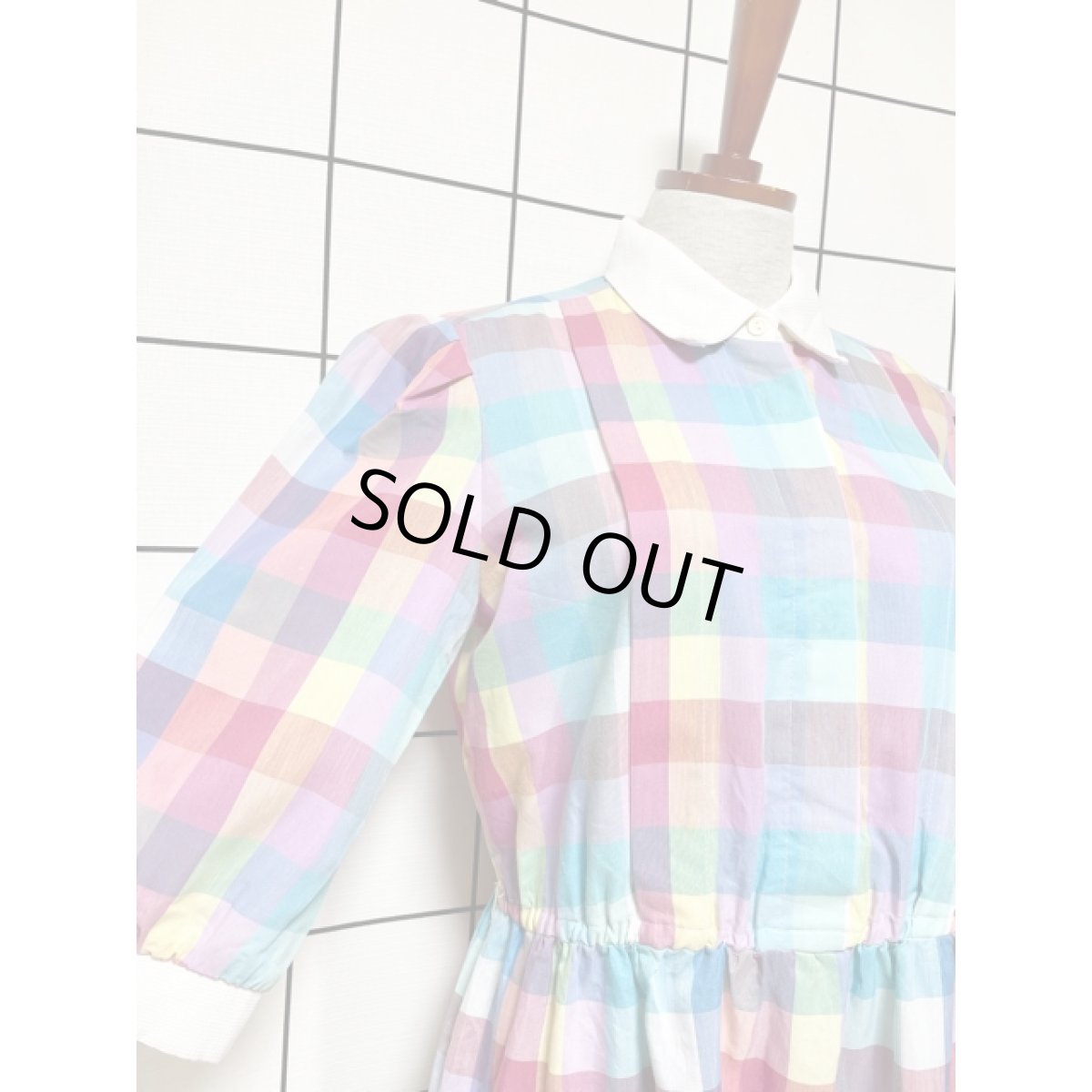 画像6: アメリカ古着 ワンピース ヴィンテージ チェック 切り替え ウエストゴム (6)