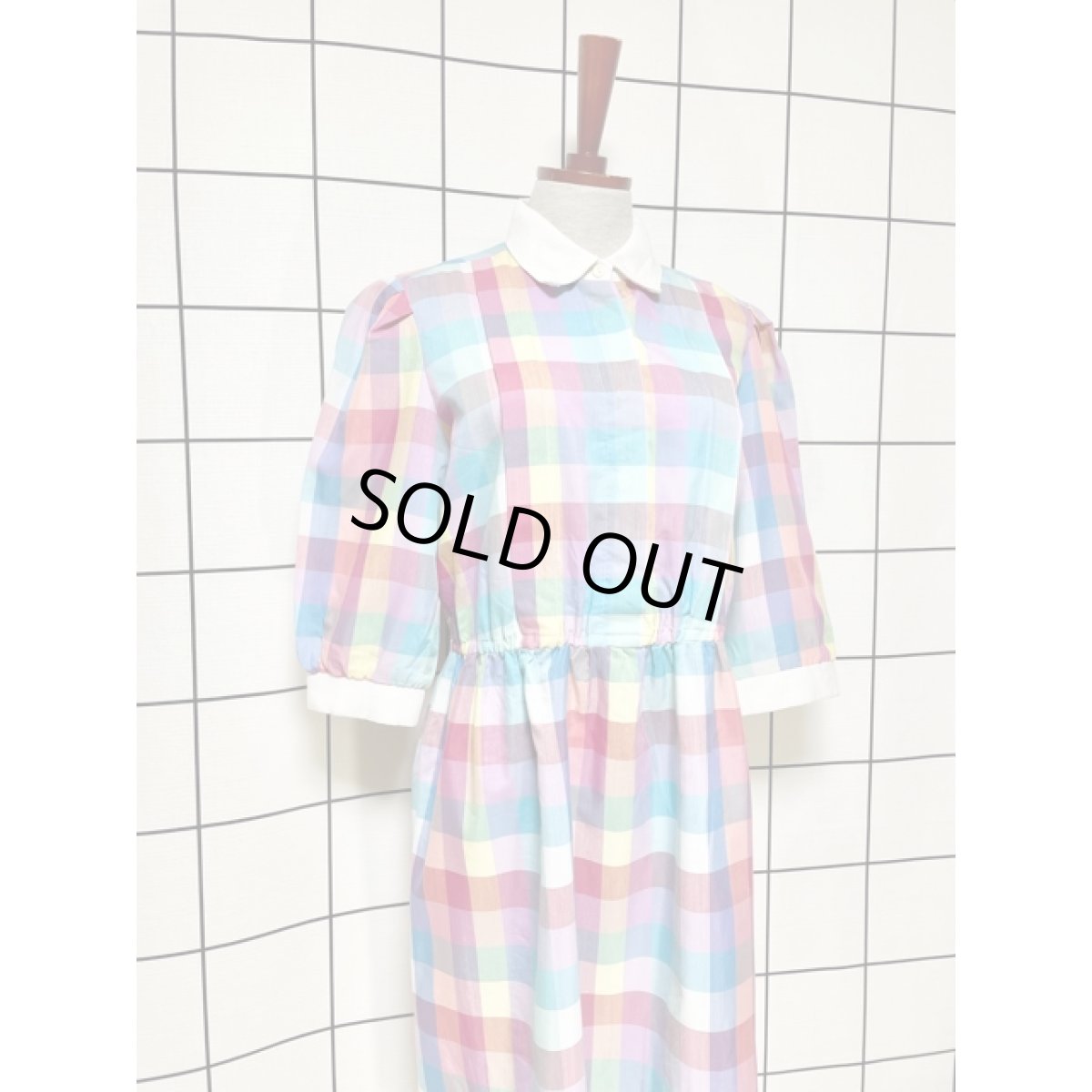 画像3: アメリカ古着 ワンピース ヴィンテージ チェック 切り替え ウエストゴム (3)