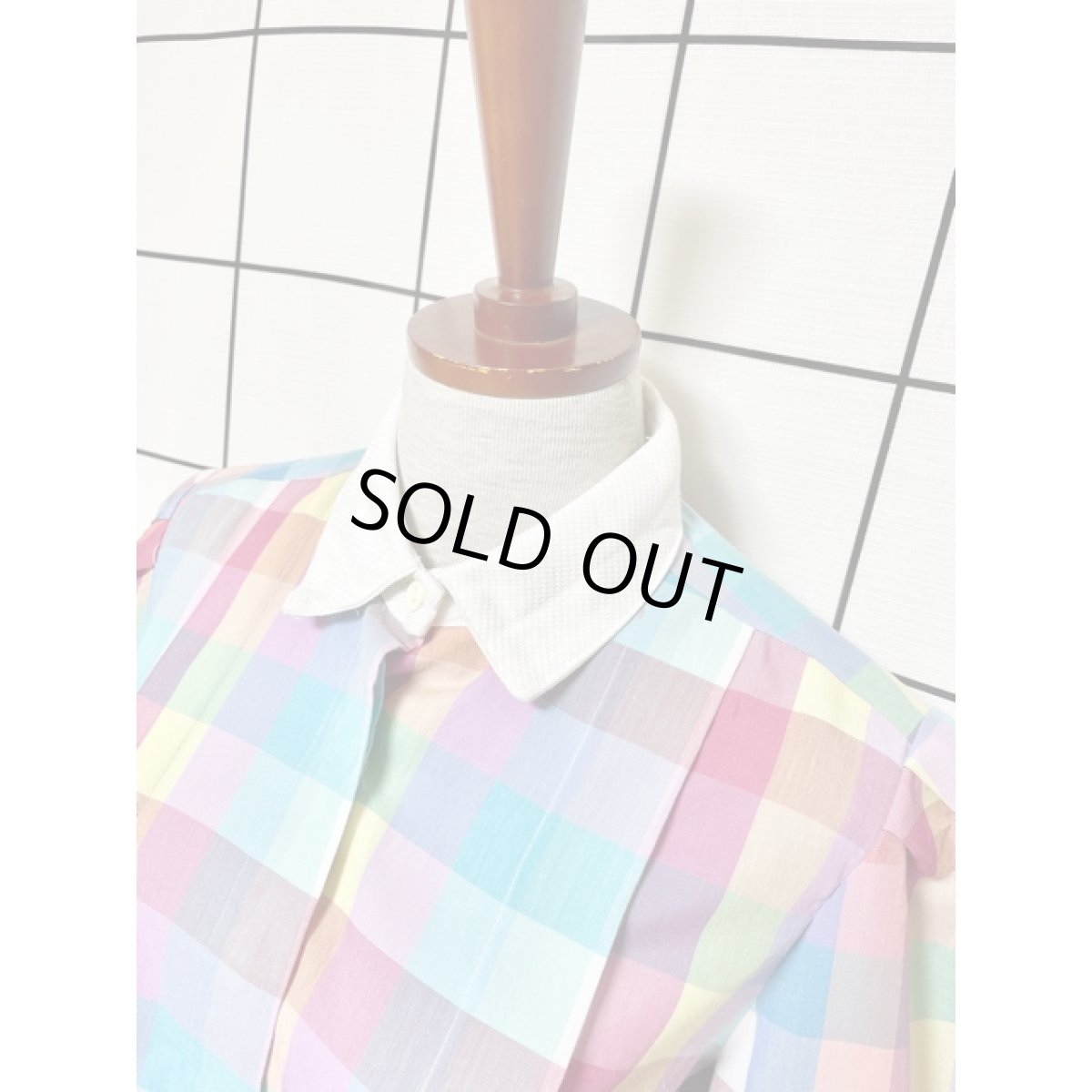 画像4: アメリカ古着 ワンピース ヴィンテージ チェック 切り替え ウエストゴム (4)