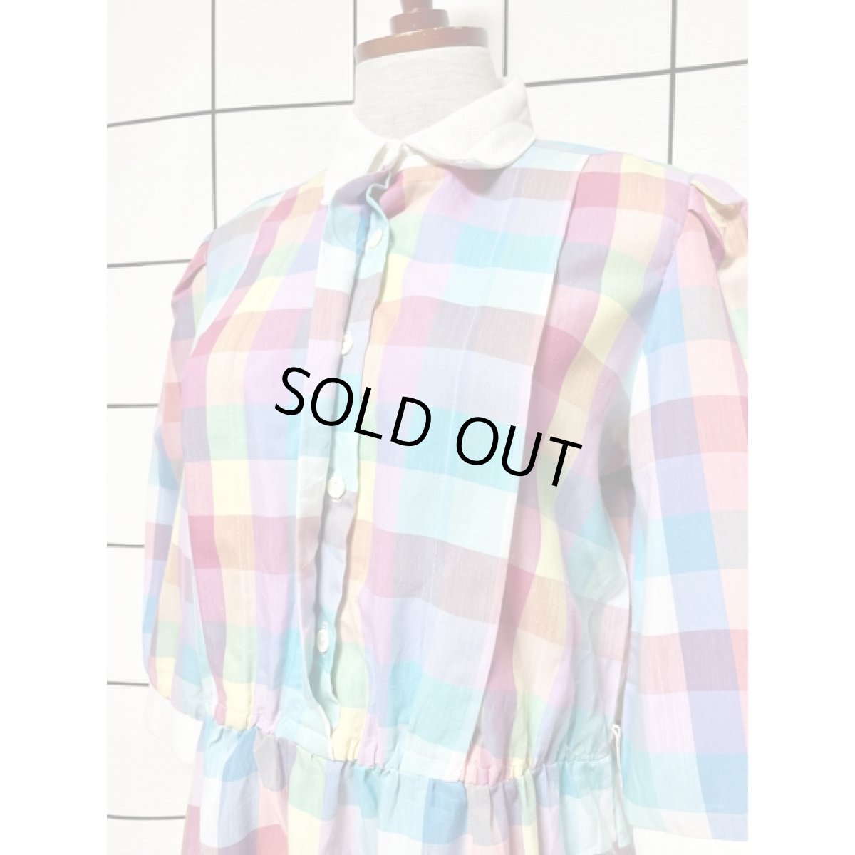 画像8: アメリカ古着 ワンピース ヴィンテージ チェック 切り替え ウエストゴム (8)