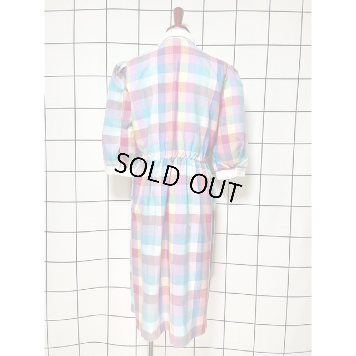 画像2: アメリカ古着 ワンピース ヴィンテージ チェック 切り替え ウエストゴム (2)