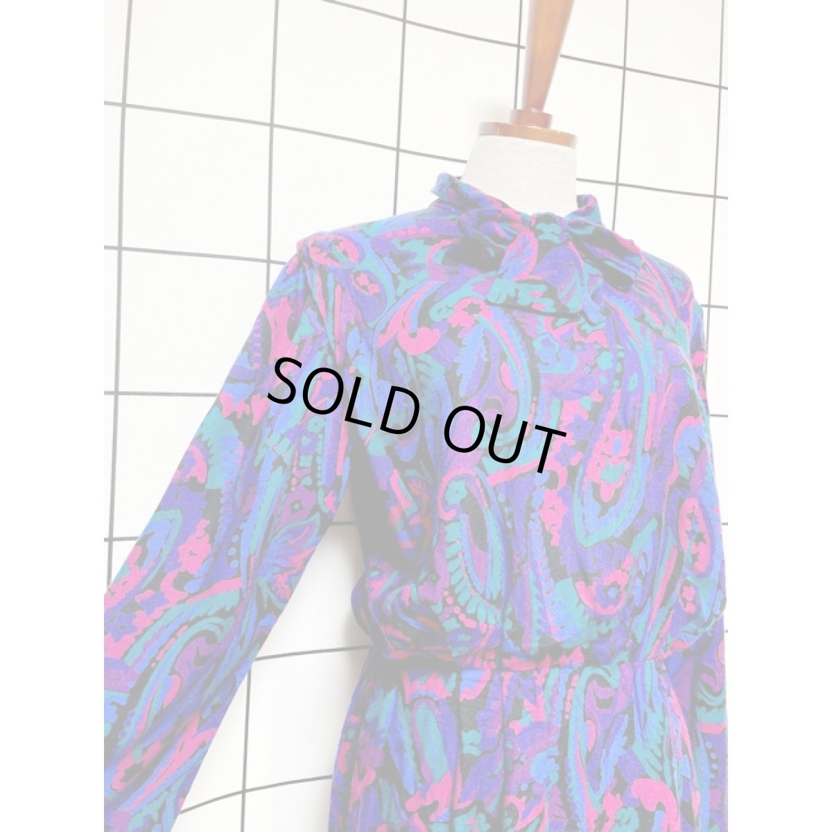 画像7: アメリカ古着 サイケデリック 首元リボン TALON レトロ ヴィンテージワンピース (7)