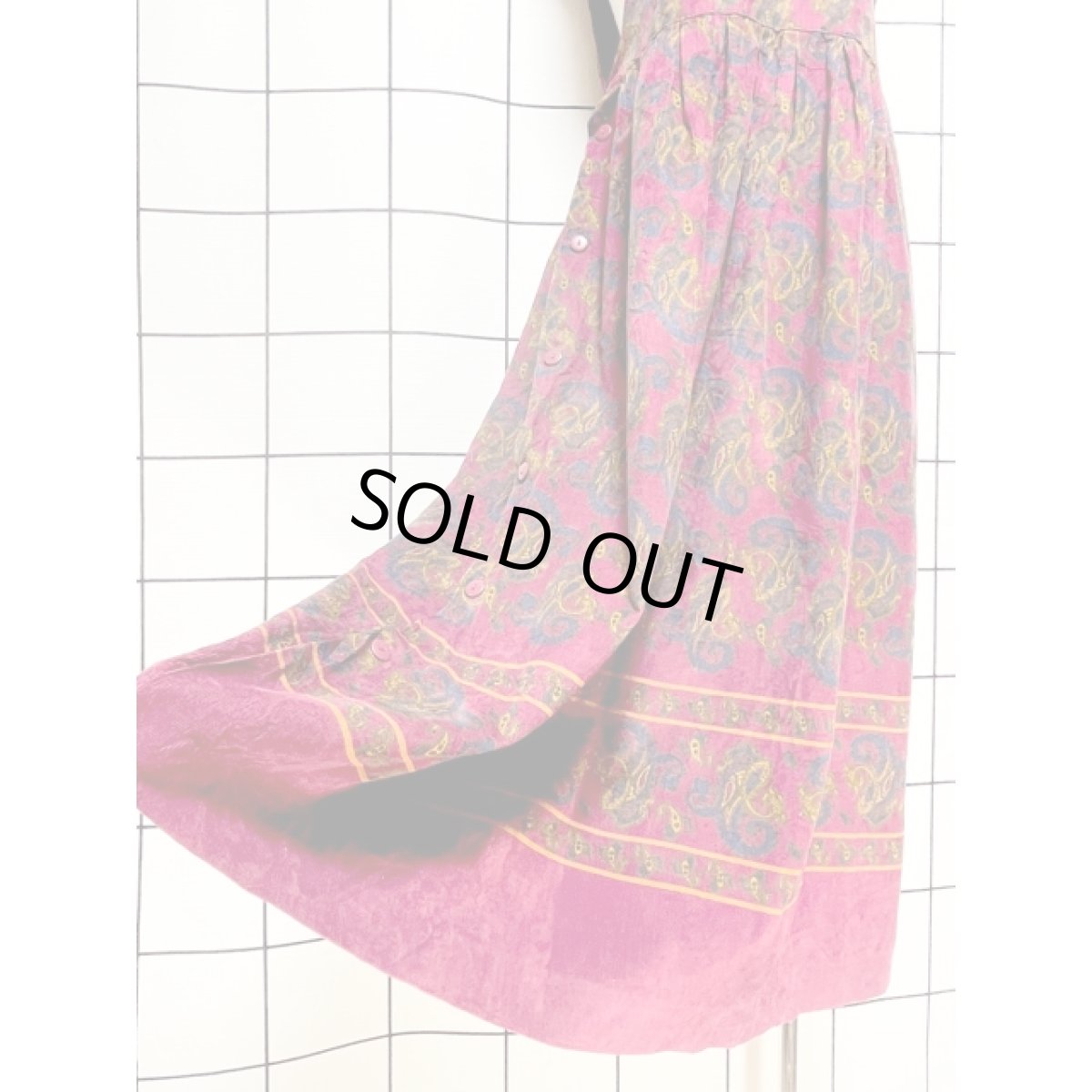 画像8: アメリカ古着 ジャンパースカート コーデュロイ ペイズリー レトロ ワインレッド (8)