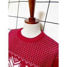 画像4: アメリカ古着 ニットセーター 結晶模様編み プルオーバー レッド ホワイト (4)