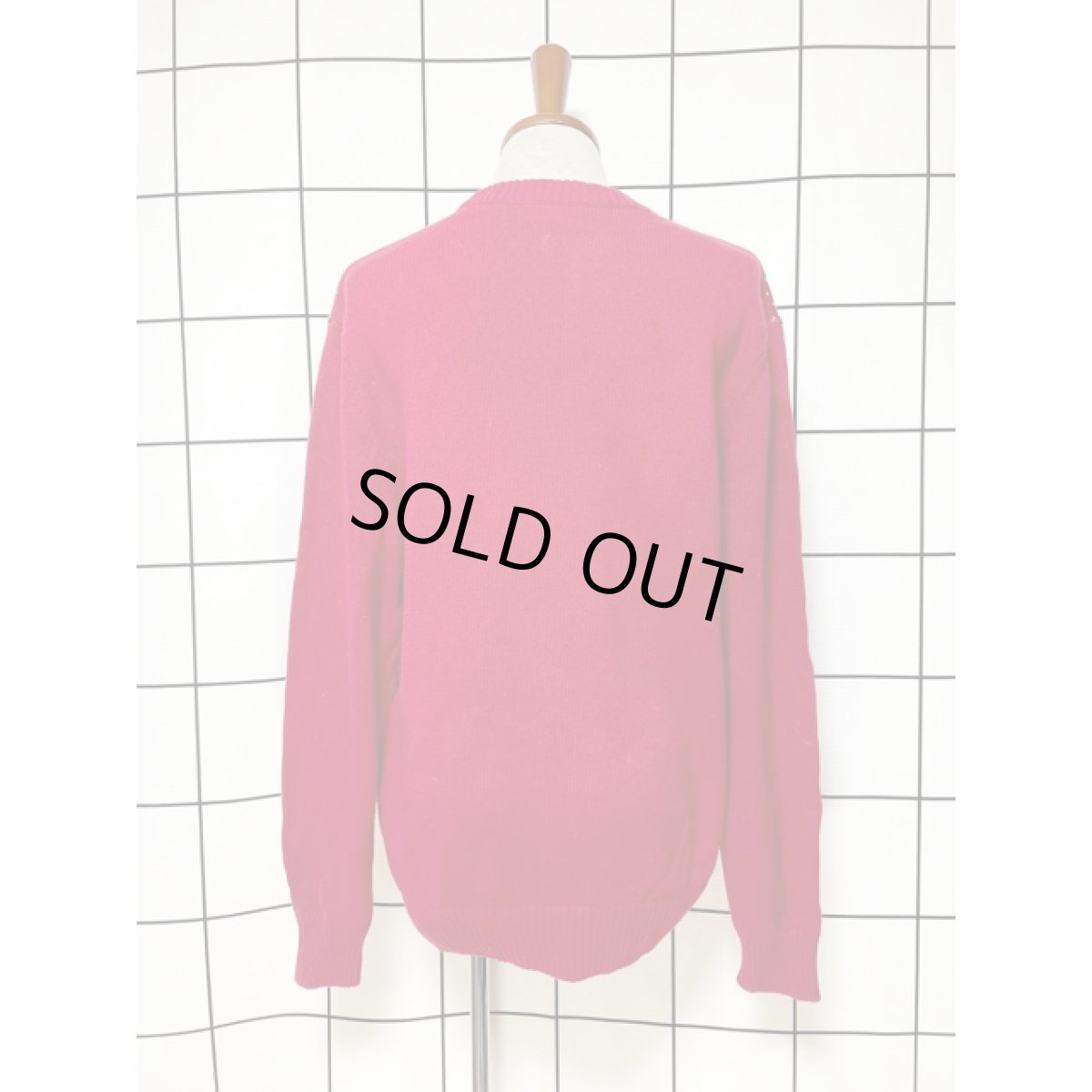 画像2: アメリカ古着 ニットセーター 結晶模様編み プルオーバー レッド ホワイト (2)