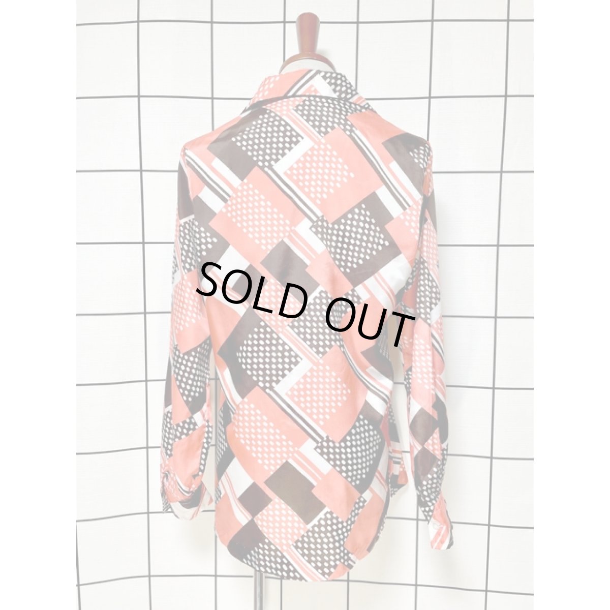 画像2: ドットモチーフ ストライプ スクエア レトロ ヨーロッパ古着 長袖 シャツ ヴィンテージブラウス (2)