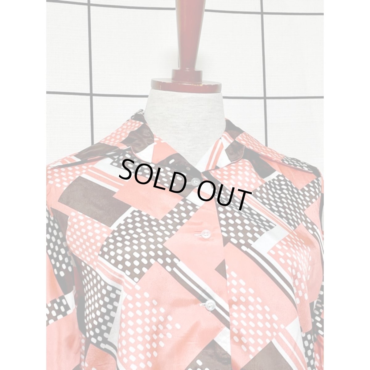 画像5: ドットモチーフ ストライプ スクエア レトロ ヨーロッパ古着 長袖 シャツ ヴィンテージブラウス (5)