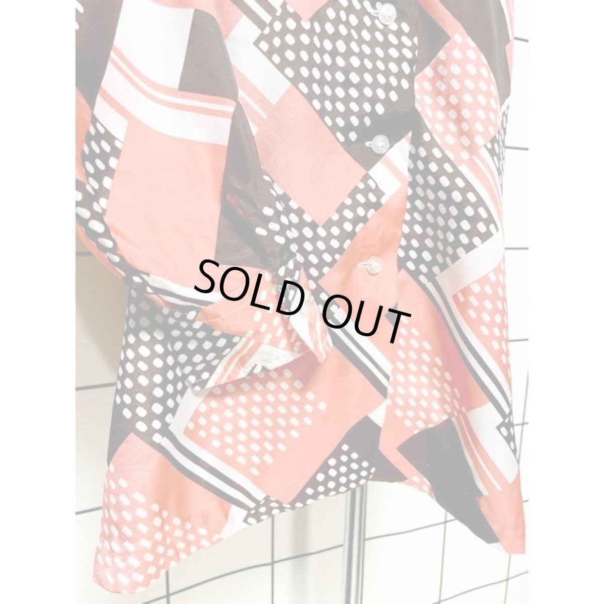 画像7: ドットモチーフ ストライプ スクエア レトロ ヨーロッパ古着 長袖 シャツ ヴィンテージブラウス (7)