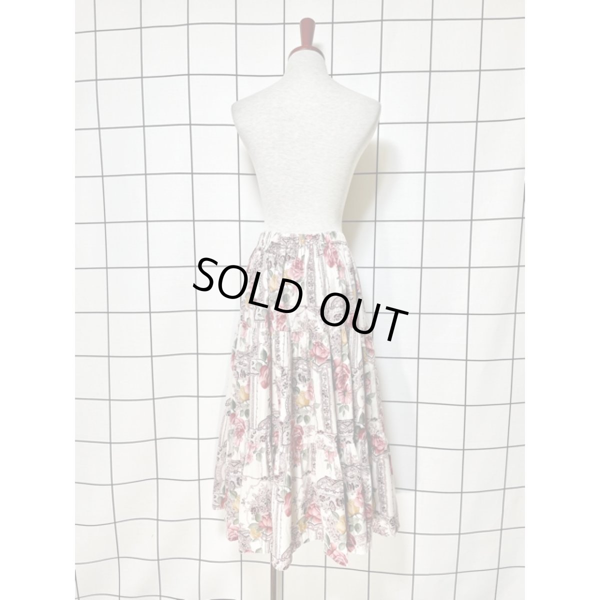 画像3: アンティークフラワー ティアード サーキュラースカート アメリカ古着 ヴィンテージ ウエストゴム (3)