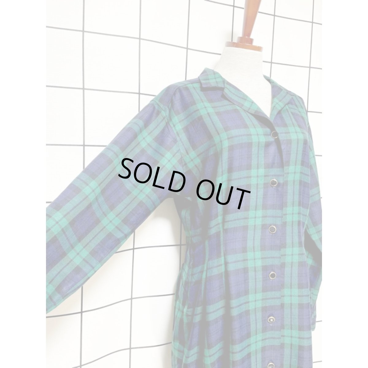 画像7: チェック 前開き 長袖 レトロアンティークボタン アメリカ古着 ヴィンテージワンピース (7)