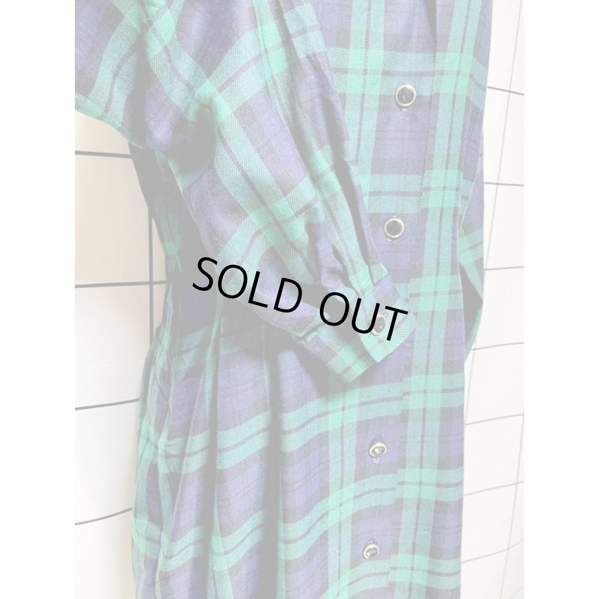 画像8: チェック 前開き 長袖 レトロアンティークボタン アメリカ古着 ヴィンテージワンピース (8)