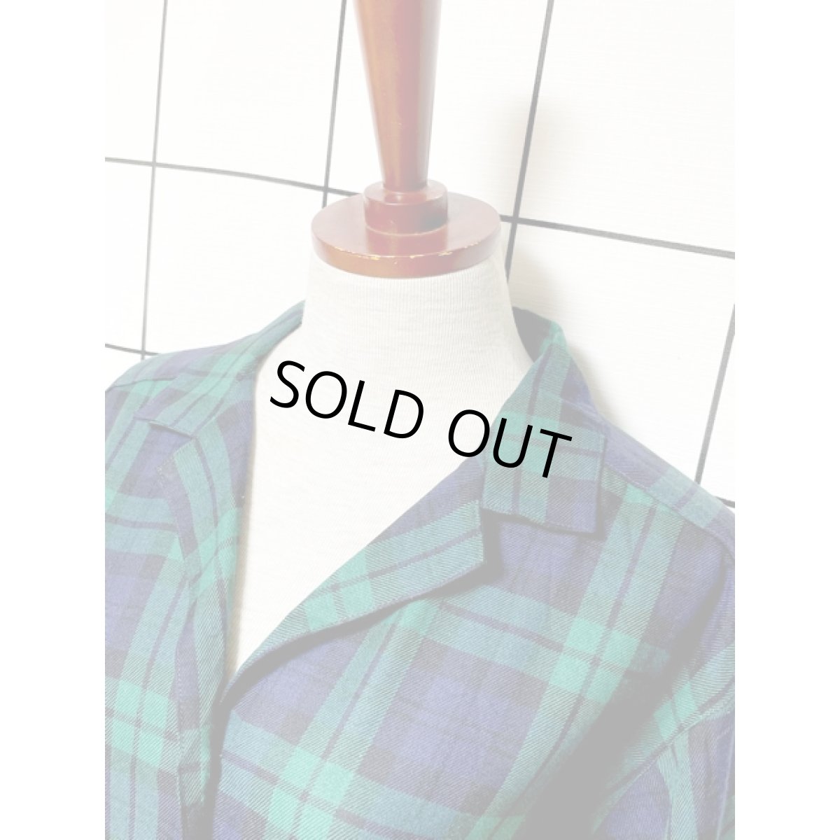 画像5: チェック 前開き 長袖 レトロアンティークボタン アメリカ古着 ヴィンテージワンピース (5)