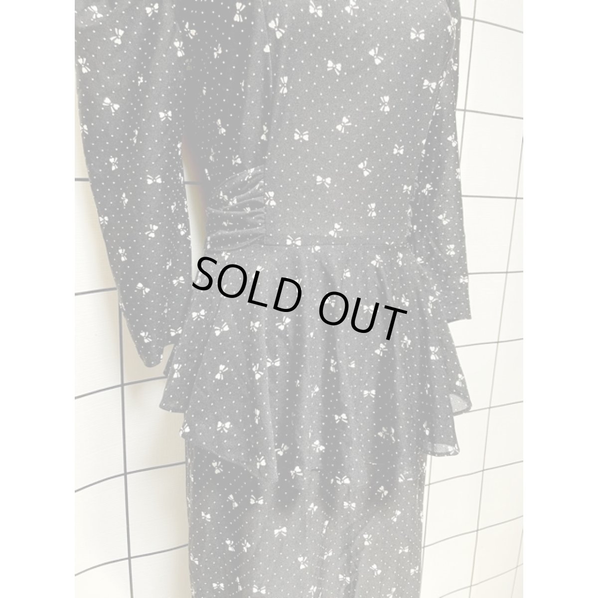 画像8: リボン柄 ドット レース襟 バックウエストリボン フリル ブラック アメリカ古着 ワンピース ヴィンテージ レトロ (8)