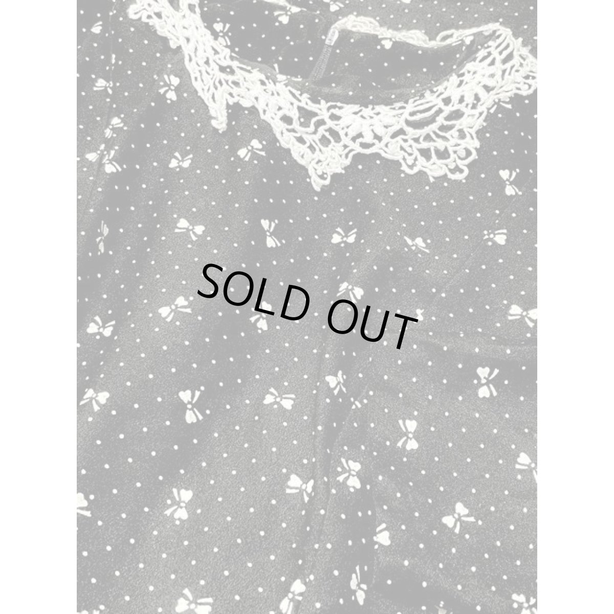 画像10: リボン柄 ドット レース襟 バックウエストリボン フリル ブラック アメリカ古着 ワンピース ヴィンテージ レトロ (10)