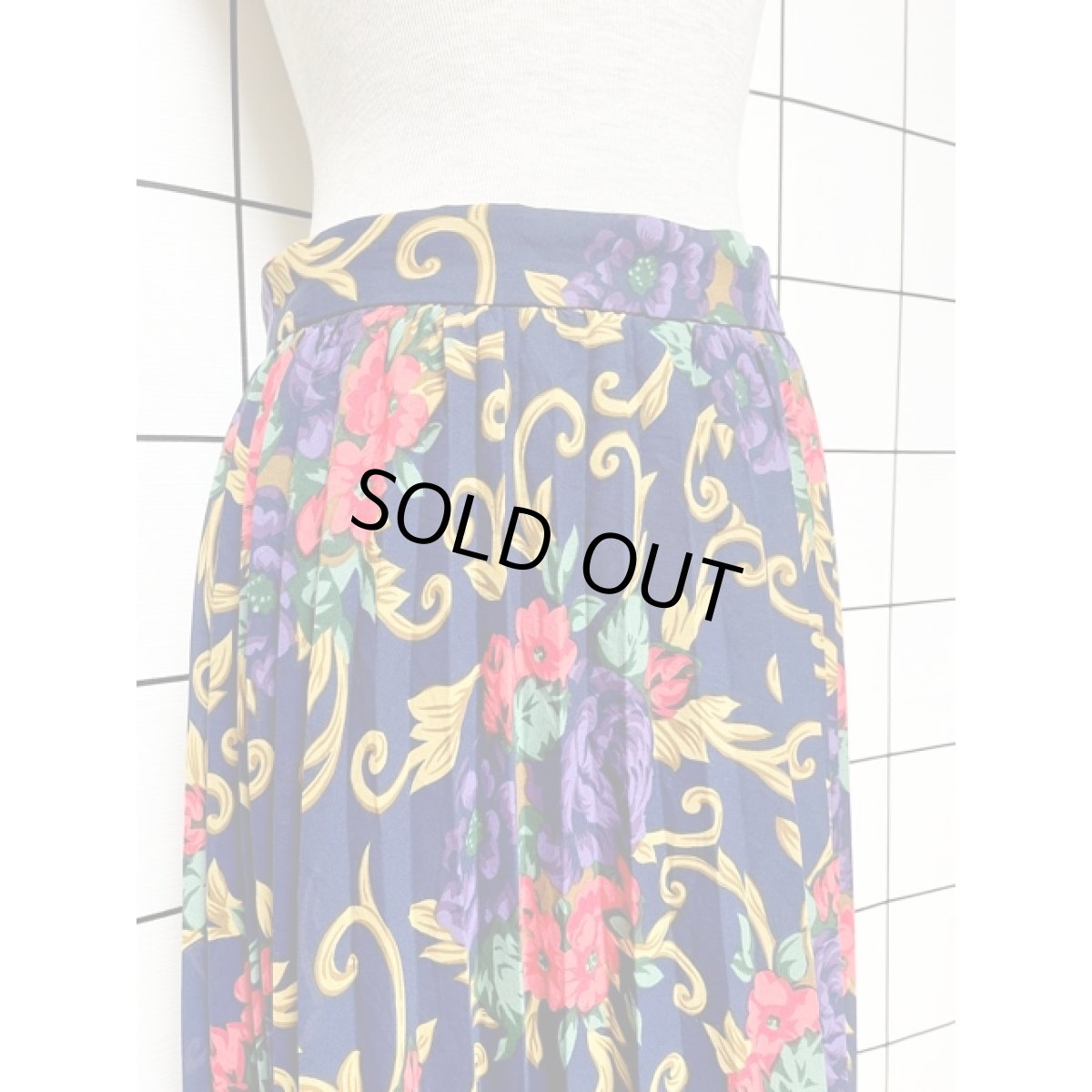 画像5: プリーツ 花柄 スカート ヴィンテージ ネイビー レトロ アメリカ古着 (5)